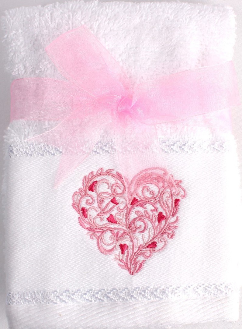 Matching Embroidered 2 facecloth gift set- Heart Code: FAC-HEA/2SET image 0
